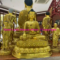 A set AISA Buddhism Temple Shakyamuni Master Apprentice Ananda Kasyapa Worship Buddha statue High quality copper 45cm large