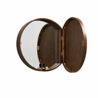 Round mirror bathroom mirror cabinet porch decorative mirror with shelf storage solid wood bathroom hidden round mirror box