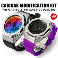 Luxury Metal Bezel With Screw For Casioak GA2100 /2110 GAB2100 Modification Kit For GM2100 Steel Case Rubber Strap Accessories
