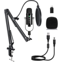 USB Microphone,Condenser Game Microphone,Plug&amp;Play Podcast Mic,With Boom Arm,For Streaming Media,Recording,Youtube,Etc