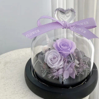 【Flora Flower】永生花愛心玻璃罩夜燈-香草紫
