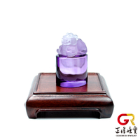 紫水晶 頂級手工貔貅擺鎮擺件 21g 頂級寶石級紫水晶 獨一單品｜手工一體紅壇木座