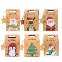 Christmas Treat Bag with Tags,6pcs Kraft Paper Cookies Candy Gift Bags for 2024 Christmas Party Home Decor Gift Packing Supply