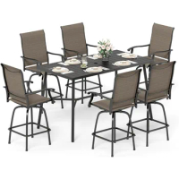 Outdoor Patio Dining Set, Patio Bars Tables &amp; Chairs Set, Bar Height Patio Sets - 6 x Swivel Bar Chair &amp; Rectangular Bar Table