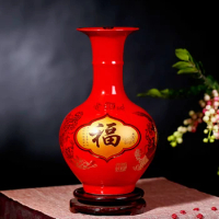 Chinese Red Flower ceramic vase Creative Wedding Gifts Jingdezhen Ceramics Ornament Vase Decoration Home Porcelain Vase