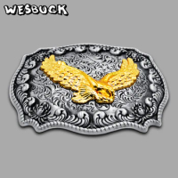 WesBuck Brand New Western Cowboy Gold Eagle Floral Flower Belt Buckle Native Style Men Women's Buckle With PU Belt Hebilla