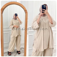 Denacollection Setelan Rinoa Atasan Tunik Celana Cargo Rib Knit Wanita Premium Nyaman