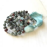 MN21261 Bloodstone Root Chakra Mala Beads 108 Bead Hand Knotted Silk Tassel Amazonite Meditation Beads Healing Mala