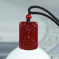 Natural Raw Ore Cinnabar Emperor Amethyst Sand Safety Blessing Amulet Safe Pendant Men and Women Couple Jewelry Necklace