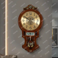 Antique Vintage Wooden Wall Clock Large Luxury Old Decorated Wall Clocks Pendulum Decorative Living Room Horloge Decor House