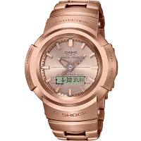 CASIO 卡西歐  G-SHOCK 全金屬太陽能雙顯手錶-玫瑰金_AWM-500GD-4A_44.5mm