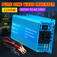 Pure Sine Wave Inverter DC 12V to AC 220V 230V 1000W/1500W/2200W Voltage Transfer Converter Universal EU Socket Auto Accessories