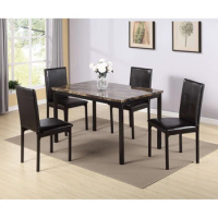 Furniture 5 Piece Metal Dinette Set Include 1 Faux Marble Top Dining-Table+4 Black Dining Chair Seats[US-W]