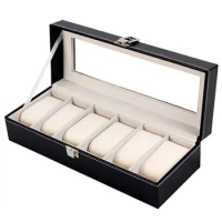 6 Slots Leather Watch Storage Box Organizer New Mechanical Mens Watch Display Holder Cases Black Jewelry Gift Boxes Case