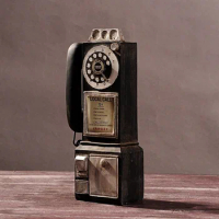 Antik Memutar Klasik Lihat Dial Telepon Umum Model Resin Retro Booth Telepon Patung Dekorasi Rumah Ornamen Kerajinan Aksesori