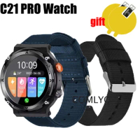 3in1 Wristband for C21 PRO Strap Smart watch Band Nylon Canva Belt Screen Protector