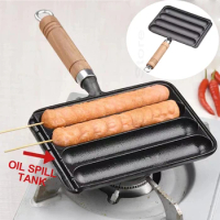 Cast Iron Home Pre Seasoned Grilled Sausage Pot Easy Clean Square Homemade Hot Dog Mold Sausage Pan for Grilled Sausage Cooking