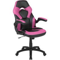 Pink/Black LeatherSoft Gaming Chair Gaming Chair Racing Office Ergonomic Computer PC Adjustable Swivel Chair With Flip-up Arms