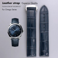 18mm 19mm 21mm 22mm Leather Watchband 20mm For Omega Seamaster 300 Speedmaster 007 AT150 Watch Strap Bracelet Deployant Buckle