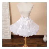 Women Girls Ruffled Short Petticoat Solid White Color Fluffy Bubble Tutu Skirt Puffy Half Slip Prom Crinoline Underskirt