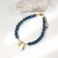 Lii Ji Blue Aurora Crystal 6mm With Crystal American 14K Gold Filled Charms Bracelet