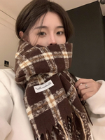 韓版氛圍感格子圍巾女冬季ins復古新款百搭學生加厚保暖圍脖