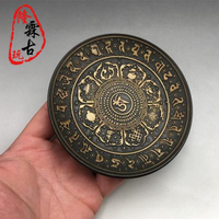 銅盤擺件仿古銅藝鎏金六字真言八寶碟子盤子佛貢碟古玩銅器銅雕件