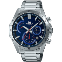 CASIO EDIFICE 三針三眼熱情紅指針紳士腕錶-銀X藍(EFR-573D-2A)/47.1mm