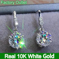 Custom Real 10K White Gold Drop Earrings Women 1 2 3 4 Ct Round Moissanite Diamond Present Wedding Anniversary Engagement Gift