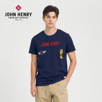 JOHN HENRY  champion刺繡貼布短袖T恤-藍色
