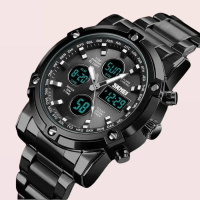 Jam Tangan SKMEI 1389 Digital Analog Pria dengan Tiga Chronograph Digital - Stainless, Kaca Waterpro