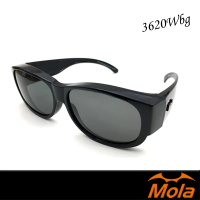【MOLA】前掛式近視偏光太陽眼鏡 套鏡 UV400 男女 黑框 灰片 3620Wbg(近視可戴的太陽眼鏡)