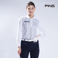 【PING】女款滿版GOLF薄長袖POLO衫-白(吸濕排汗/GOLF/高爾夫球衫/RA22201-87)