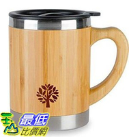 【美國代購】不銹鋼和竹子咖啡杯 把手和蓋子的絕緣木杯 13.5盎司 400毫升