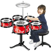 Jazz Drum Set for Kids 3 Drums / 5 Drums with Small Stool Drum Stick Set Music Instrument Educational Toys for Beginners Gifts