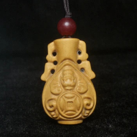 Chinese boxwood hand Carved bat vase bottle statue haversack mobile telephone netsuke decoration collection gift