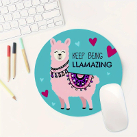 1Pc Llama Design Mouse Pad, Personalized Round Mouse Mat For Women And Girls, Anti-Slip Rubber, Wash