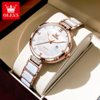 OLEVS 5589 Fashion Quartz Watch Gift Round-dial Ceramic Watchband Calendar