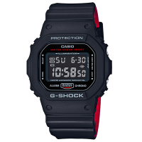 G-SHOCK經典復刻紅黑騎士絕對強悍精神概念休閒錶(DW-5600HR-1)48.9mm