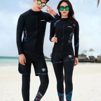 2021 Summer Couple Swimsuit Uv Proof Long Sleeve Bathing Suit Sexy Slim Rushguard Women 5 Piece Set Men 3 Piece Set Diving Suit