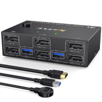 DP Dual Monitor KVM Switch DisplayPort 1.4 8K@30Hz 4K@144Hz DP HDMI Extended Display KVM Switch for 2 Computers Share 2 Monitors