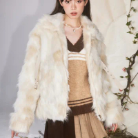 Warm Long Fur Coat for Women Eco-friendly Fur Coat Furry Integrated Jacket Faux Fur Jacket Vintage Winter Clothes 2023