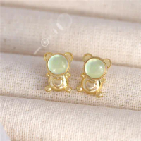 Creative Fun Moonstone Love Teddy Bear Earrings Mini Delicate And Lovely Small Earrings 2022 Korean Fashion Sweet Girl Jewelry