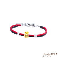 J code真愛密碼金飾 金錢袋黃金/純銀編織手鍊-紅黑繩