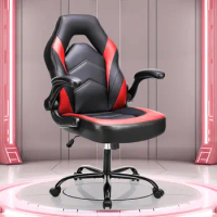 Big and Tall Office Desk Leather Gaming Computer Chair with Adjustable Swivel Task and Flip-up Arms for Adults,Teens - Red