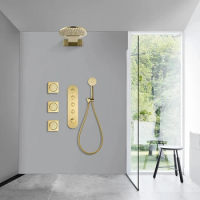Luxury Brass Gold Bathroom shower faucet set Top Quality Wall Mounted Thermostatic Shower head set 4 Function shower set,Black