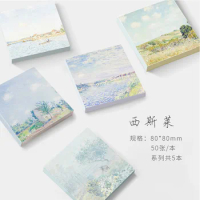 50 Sheets/Set Alfred Sisley Art Painting Series Sticky Notes Creative Landscape Painting Memo Pads DIY Journal Decoration