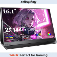 144Hz Portable Gaming Monitor 16.1" 2K QHD Monitor for Laptop Screen IPS Secondary Monitor for PC Gamer Mac Switch Xbox PS5
