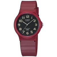 【CASIO 卡西歐】簡約百搭 數字時標 日本機芯 橡膠手錶 黑x紅 33mm(MQ-24UC-4B)