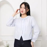MKY CLOTHING BLOUSE GYURI LENGAN PANJANG BLUS KANCING BUNGA One Size Blue